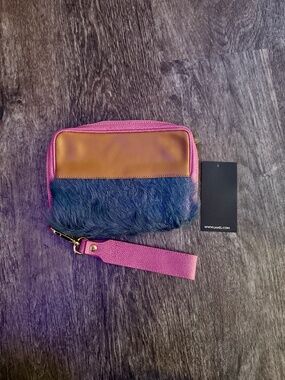 NWT LAAEL Pink Fur Large Zip Wristlet